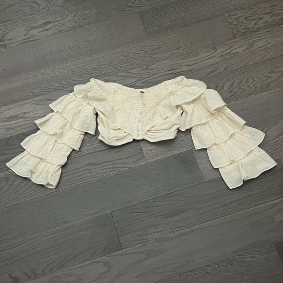 Free People White Off-Shoulder Crop Top - Picture 5 of 6